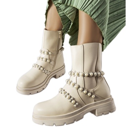 Botine bej decorate cu perle Callicratide