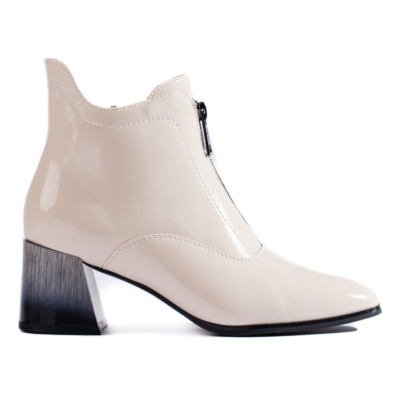 Botine lacuite crem cu fermoar Vinceza bej