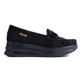 Mocasini de damă din piele intoartă neagră cu cataramă Shelovet negru Mocasini de damă din piele intoartă neagră cu cataramă Shelovet negru