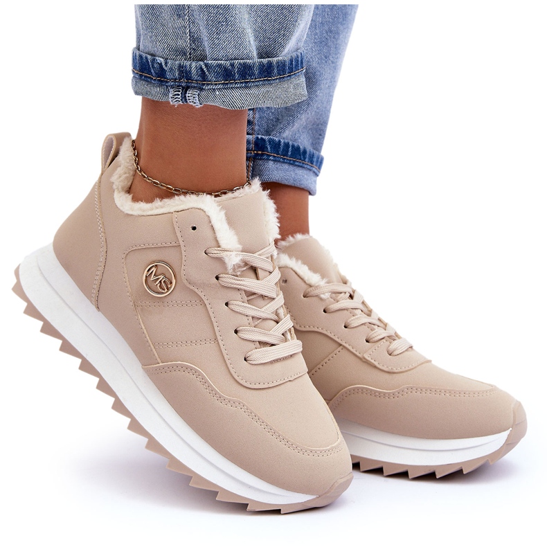 Pantofi sport izolați din piele pe platformă, Beige Adite bej