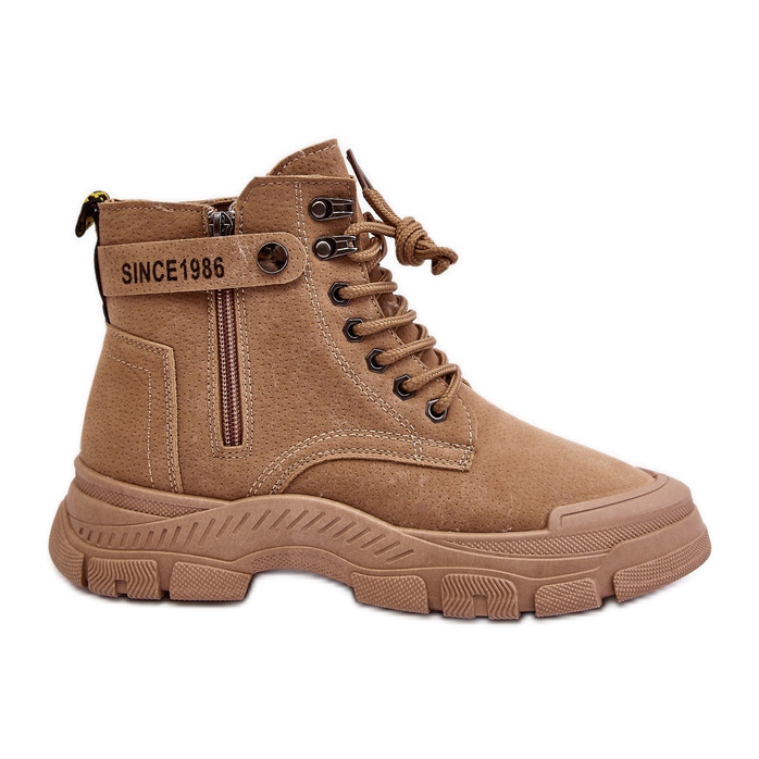 Botine dama din piele intoarsa izolata Bej Jailina