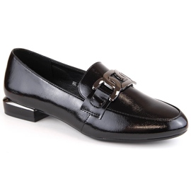 Pantofi de dama negri lacuiti cu toc plat, Sergio Leone MK732 negru
