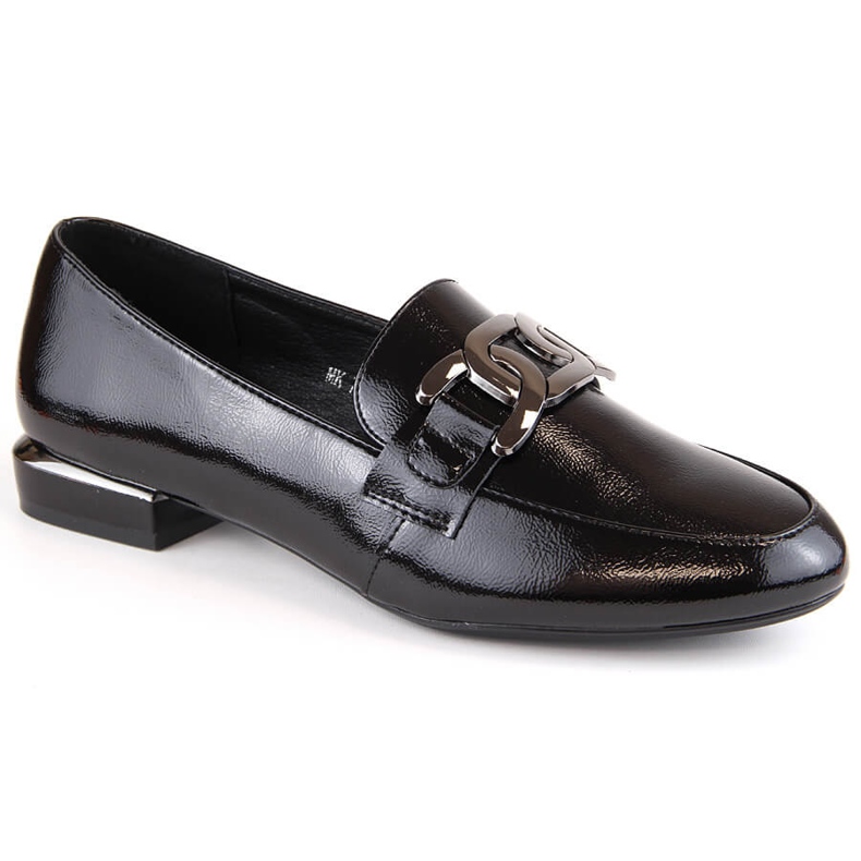 Pantofi de dama negri lacuiti cu toc plat, Sergio Leone MK732 negru