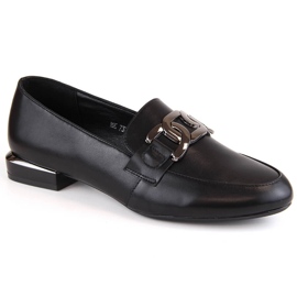 Pantofi de damă cu toc plat și lanț, negri Sergio Leone MK732 negru