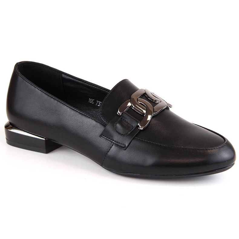 Pantofi de damă cu toc plat și lanț, negri Sergio Leone MK732 negru