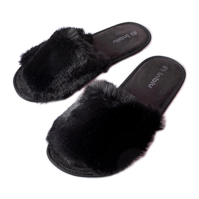 Inblu Giacomo papuci negri cu blana negru