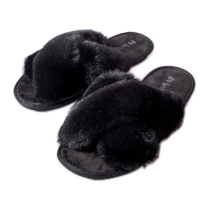 Inblu Papuci negri cu blana Morano negru