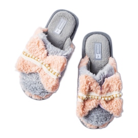 Papuci gri și roz cu fundă