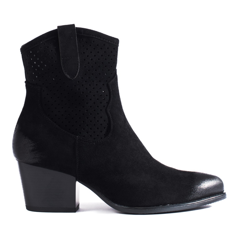 Cizme de cowboy negre ajurate cu toc inalt de la Vinceza negru
