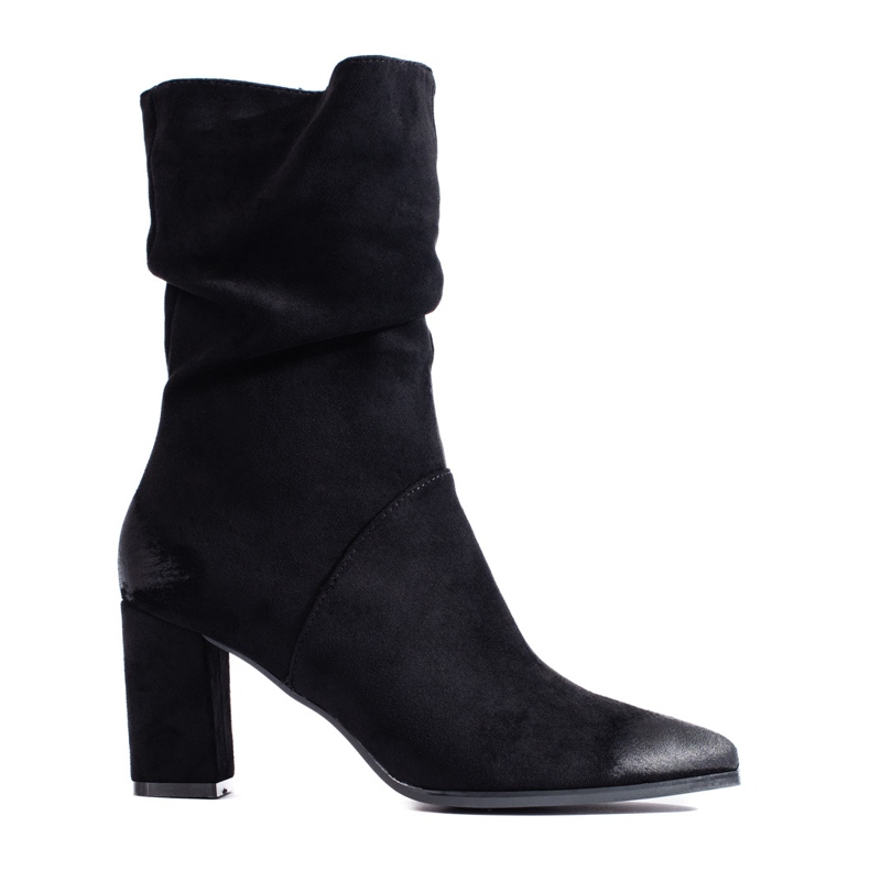 Botine negre elegante din piele intoarsa cu toc de la Vinceza negru