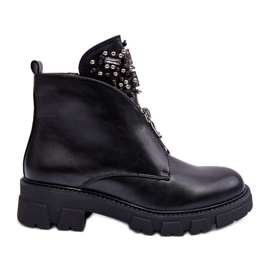Botine Decorate De Piele Cu Fermoar Negru Escika Botine Decorate De Piele Cu Fermoar Negru Escika