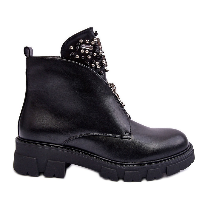 Botine Decorate De Piele Cu Fermoar Negru Escika