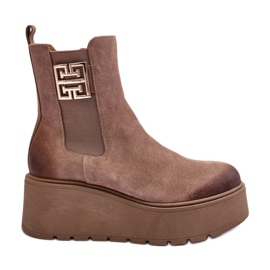 Botine de piele intoarsa de dama pe o platforma masiva, bej inchis Lemar Savira Botine de piele intoarsa de dama pe o platforma masiva, bej inchis Lemar Savira
