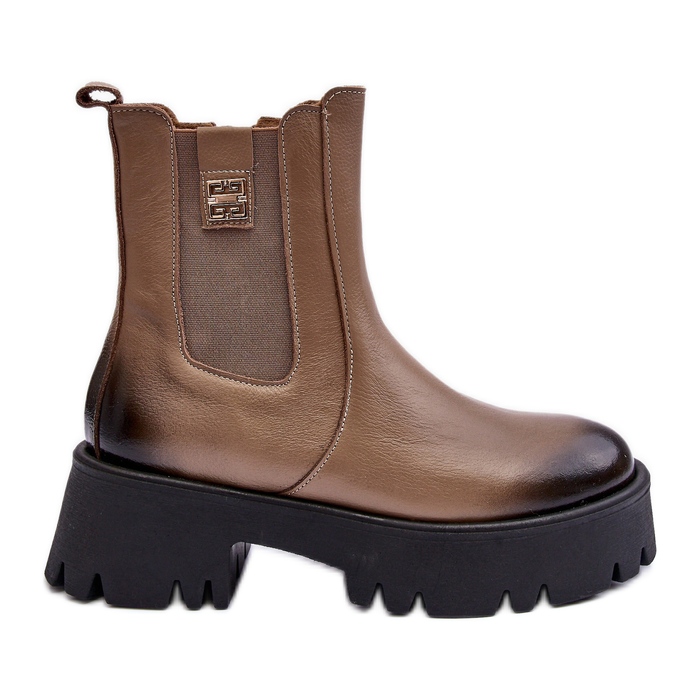 Cizme Chelsea din piele pe o platformă masivă, Bej Lemar Lisencca Cizme Chelsea din piele pe o platformă masivă, Bej Lemar Lisencca