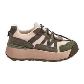 PS1 Pantofi sport de piele intoarsa de dama pe platforma Rohan bej si verde PS1 Pantofi sport de piele intoarsa de dama pe platforma Rohan bej si verde