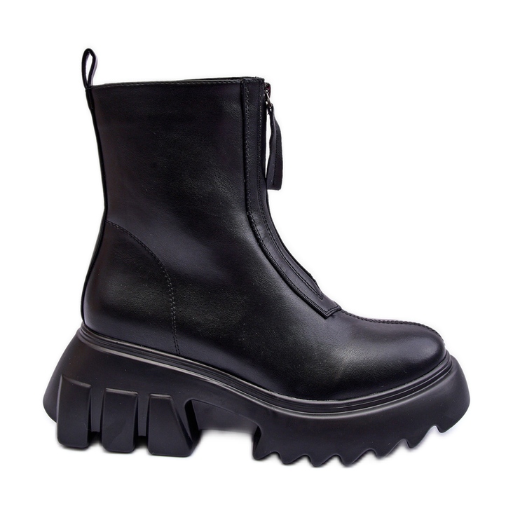 Botine negre Kusma pe o platformă masivă cu fermoar negru Botine negre Kusma pe o platformă masivă cu fermoar negru