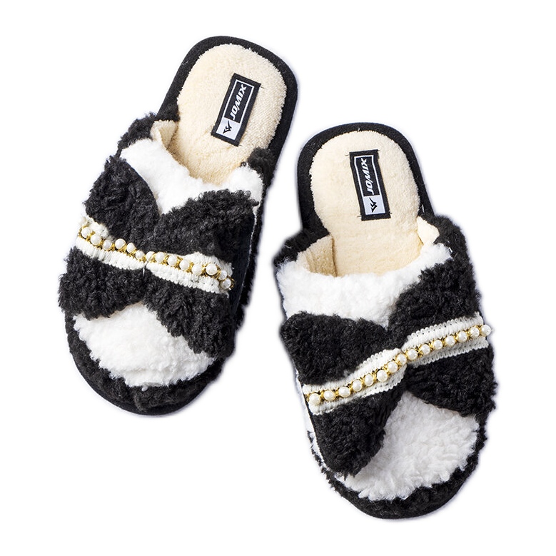 Papuci alb-negru cu fundita