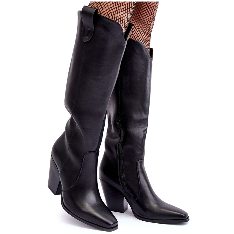 Cizme de cowboy din piele cu toc înalt, Solera neagră negru