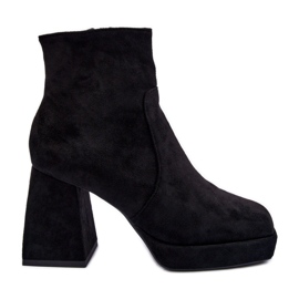 FJ1 Botine Negre Abnous De piele intoarsa cu tocuri groase negru