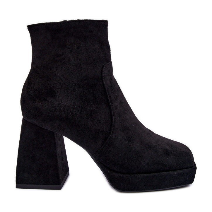 FJ1 Botine Negre Abnous De piele intoarsa cu tocuri groase negru