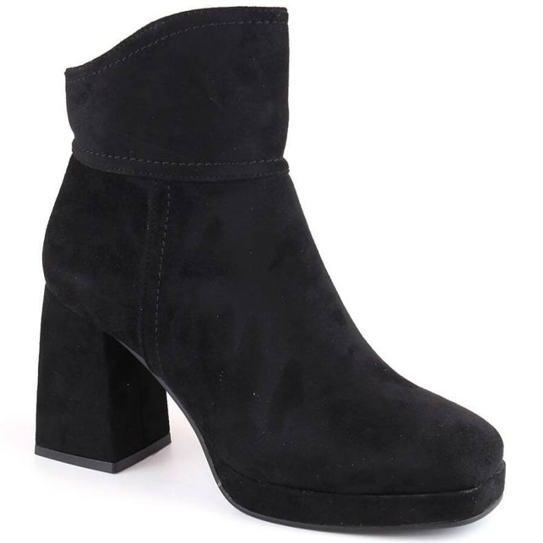 Botine din piele intoarsa cu toc inalt si platforma, izolate M.Daszyński W SAN24A, negre negru