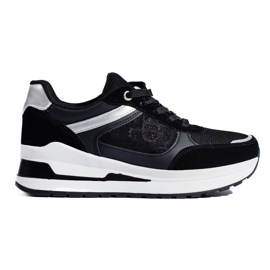 Tenisi de damă negri cu inserție Shelovet albă negru