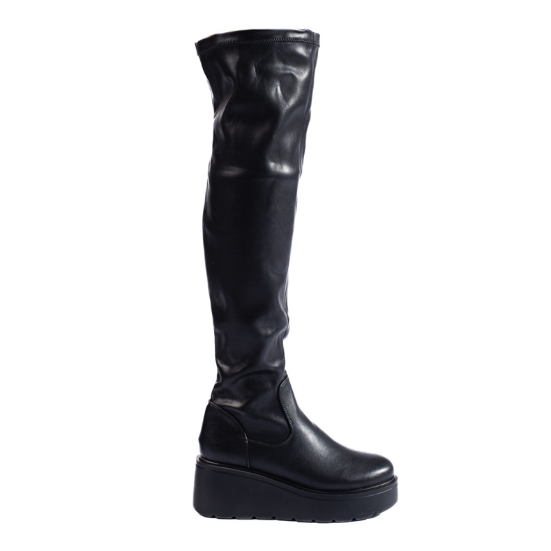 Muschetari negri din piele ecologică pe platforma Shelovet negru