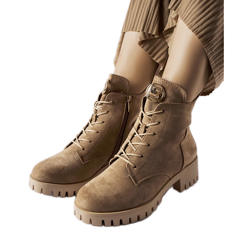 Cizme izolate bej Noha din piele intoarsa ecologica