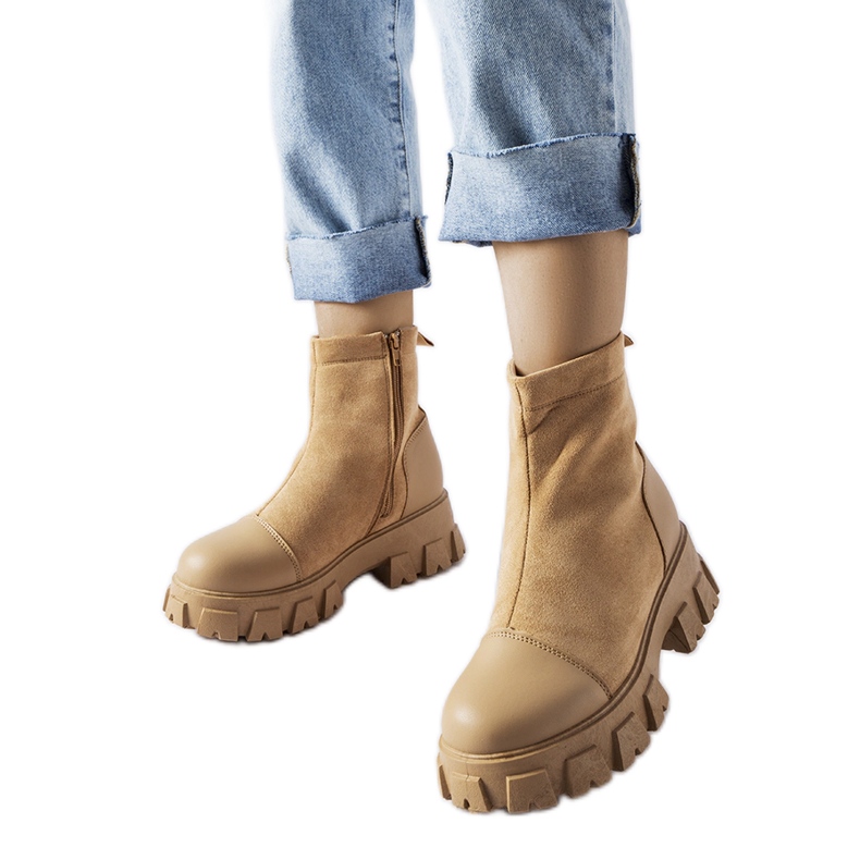 Muncitori din piele ecologică bej cu benzi Milo