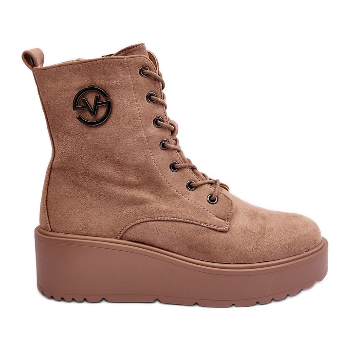 Vinceza Botine de muncitor din piele intoarsa bej, pe o platforma masiva, lavica bej