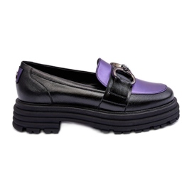 Laura Messi Mocasini de dama din piele cu toc plat negru si mov Elkiza Laura Messi Mocasini de dama din piele cu toc plat negru si mov Elkiza