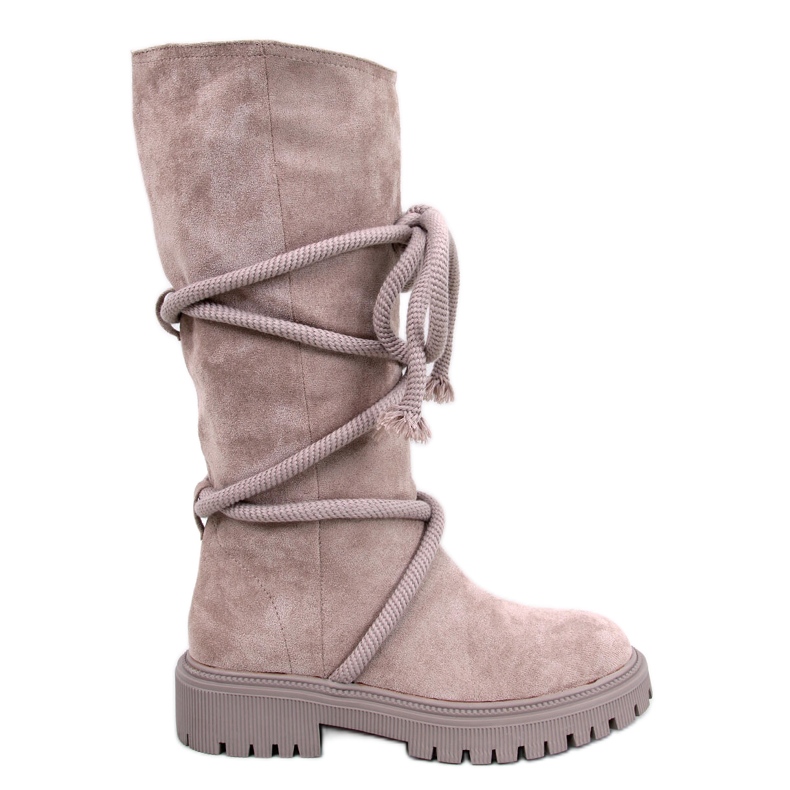 Cizme Spicer Beige din piele intoarsa cu cordon bej
