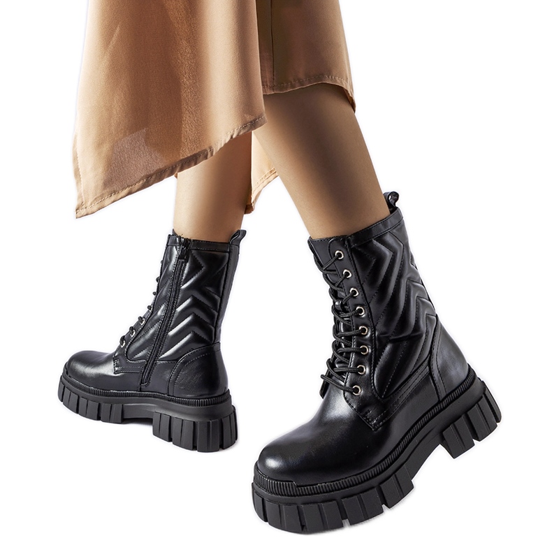 Cizme de muncitori negre decorate cu matlasare Fiacre negru