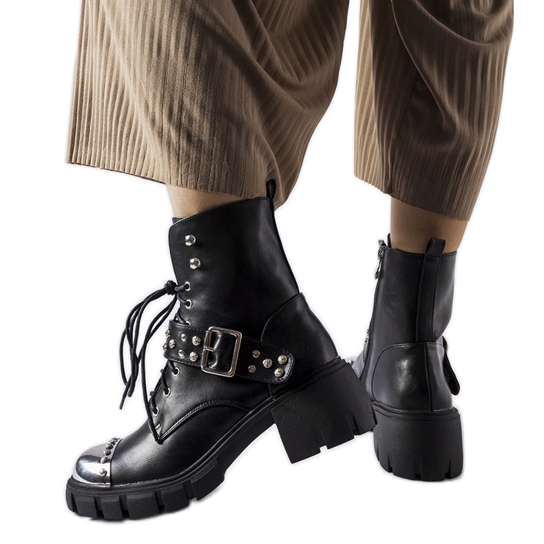 Cizme decorative negre Garret cu toc plat negru