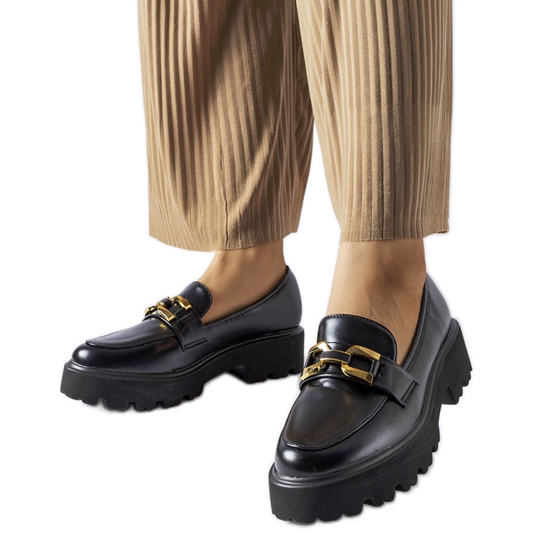 Inna Mocasini negri de dama decorati cu catarama Piazzo negru