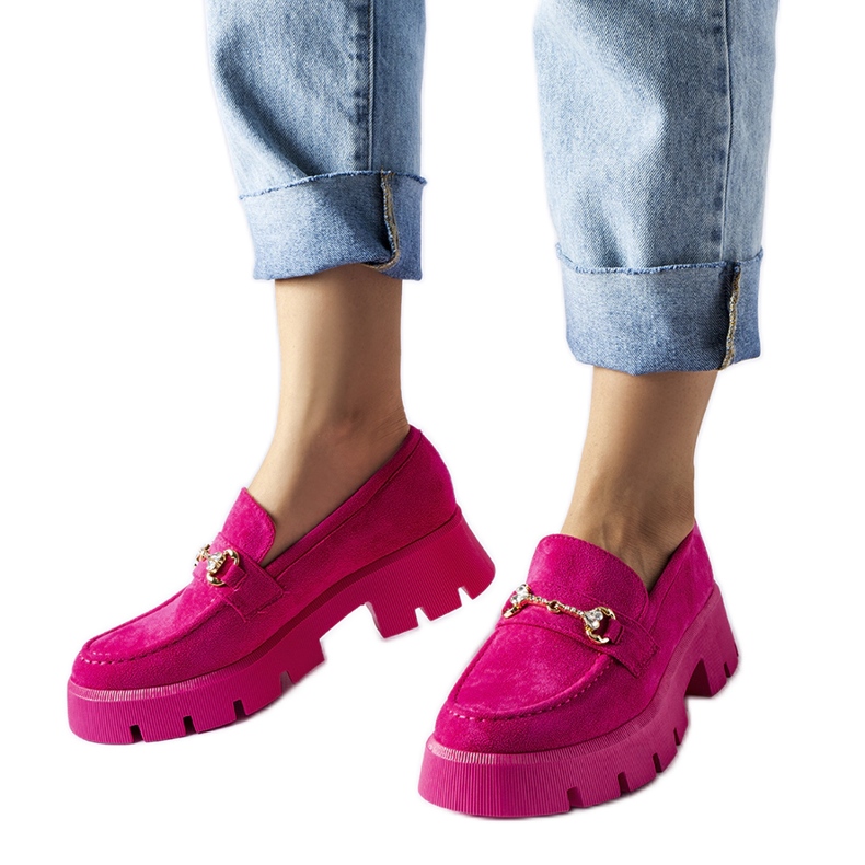 Mocasini roz cu cataramă și strasuri de la Gaiola