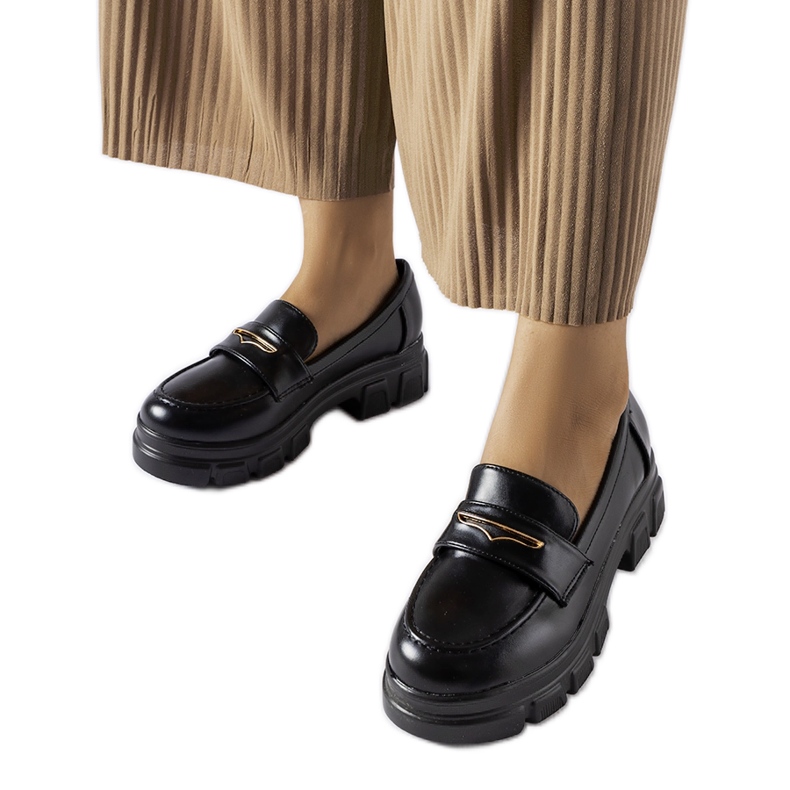 Mocasini Fuori negri cu benzi vizibile negru