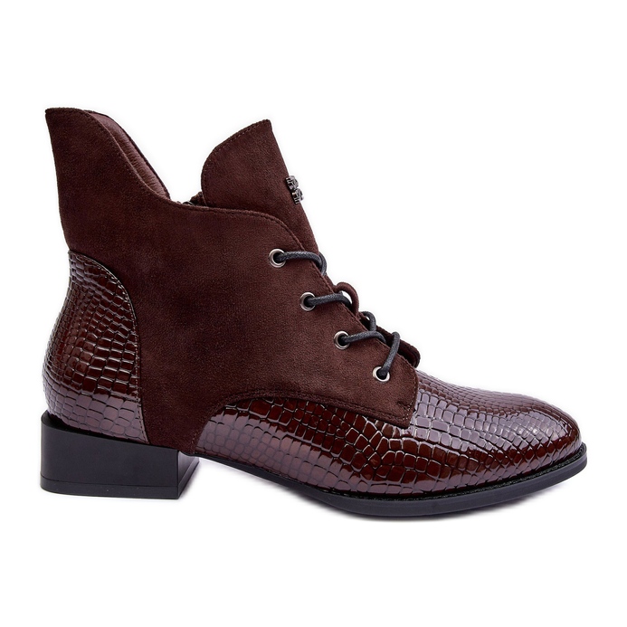 Vinceza Botine din piele maro cu tocuri plate cu model animal Tianeta