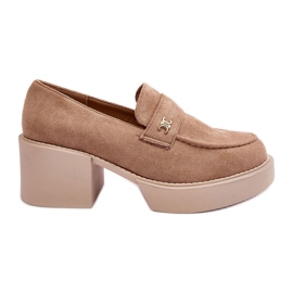 Pantofi de dama din piele intoarsa cu toc inalt, Bej Afnira