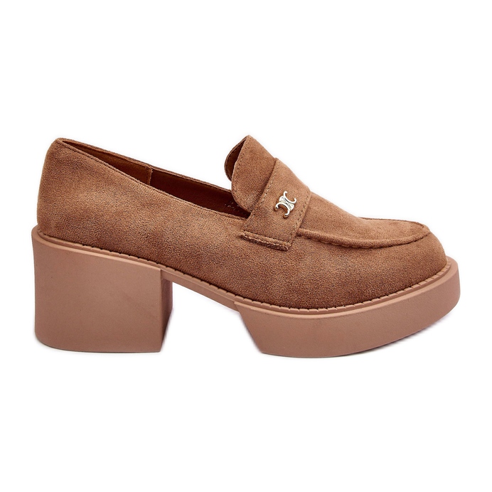 PS1 Pantofi de dama cu toc in piele intoarsa, bej inchis, Afnira