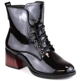 Botine termopan cu toc inalt patentat Vinceza W JAN242A, negre negru