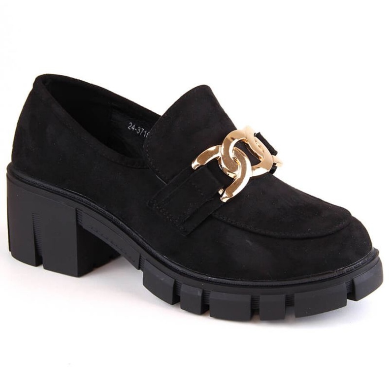 Vinceza W JAN250 pantofi mocasin cu toc înalt din piele intoarsa, negri negru