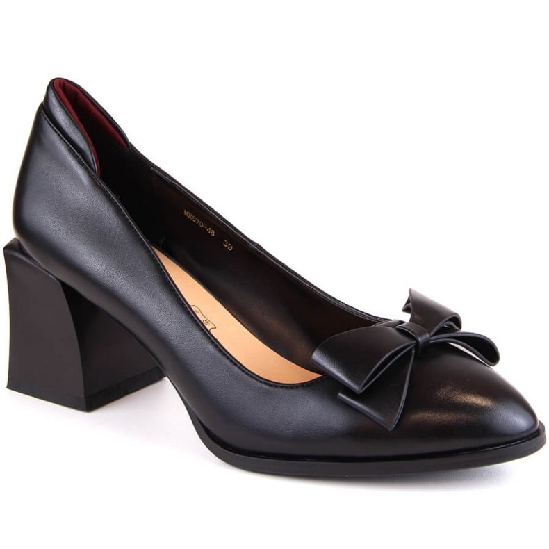 D&amp;A S.Barski Premium Collection W OLI229A pantofi negri cu toc înalt, cu fundă negru