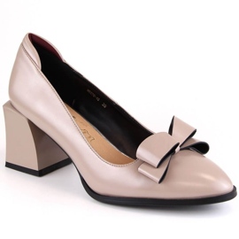 D&amp;A S.Barski Premium Collection W OLI229B pantofi cu toc înalt cu fundă, bej