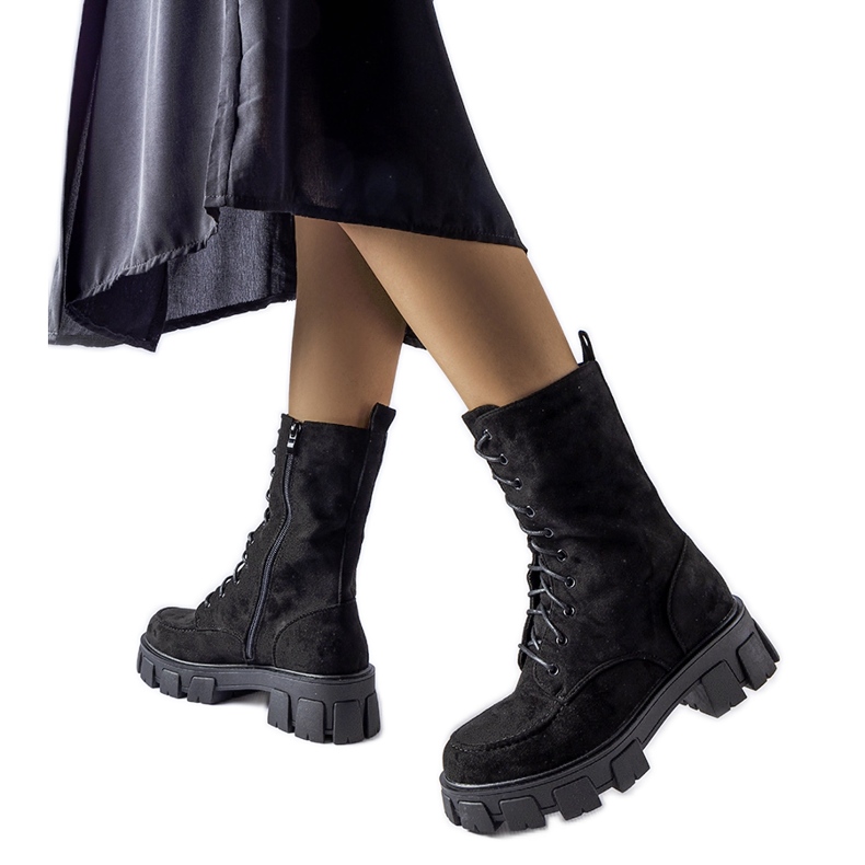 Muncitori din piele ecologică neagră cu benzi Ines negru