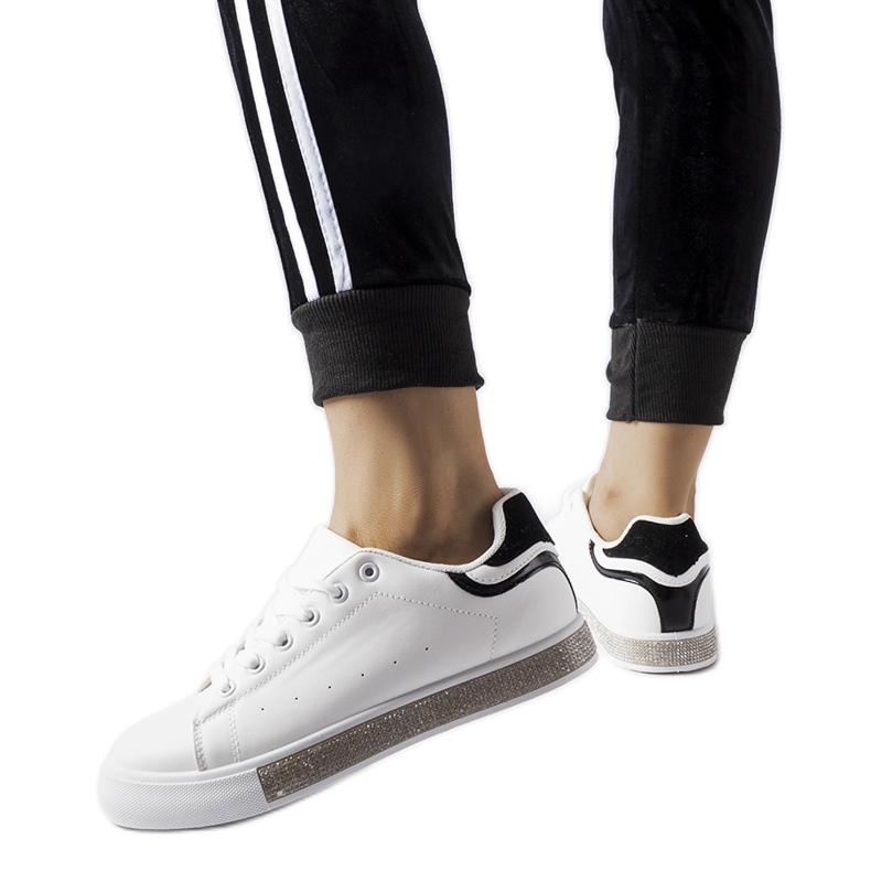 Tenisi albi si negri cu strasuri Dina