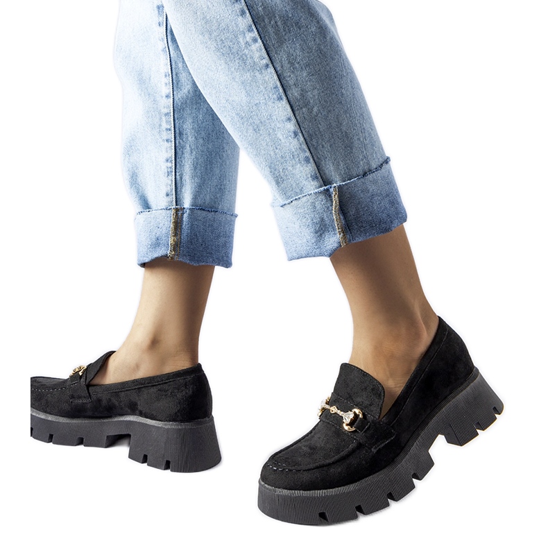 Mocasini negri cu cataramă și strasuri de la Gaiola negru