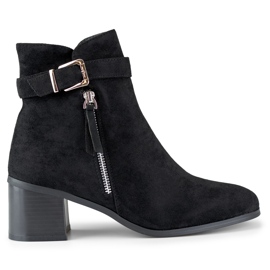 Botine negre cu toc mic, cu cataramă negru