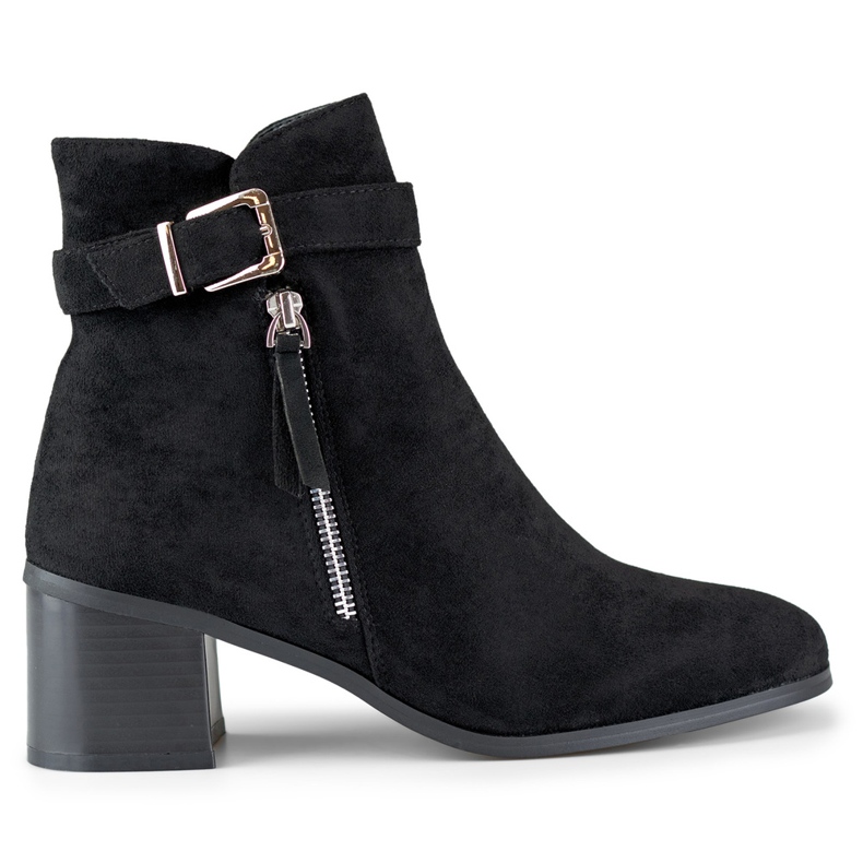 Botine negre cu toc mic, cu cataramă negru