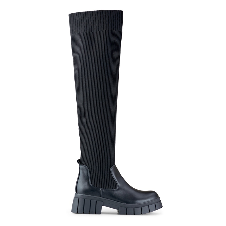 Cizme negre peste genunchi cu partea superioară flexibilă negru